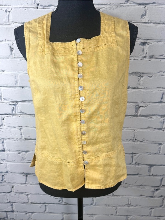 Tops - Cleopatra Linen Sleeveless Blouse Button Front XL Yellow Lagenlook Boho Festival